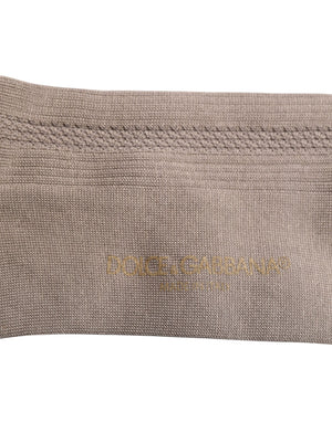 Dolce & Gabbana Brown Cotton Stretch Logo Over Calf Socks