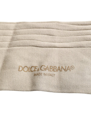 Dolce & Gabbana Beige Cotton Stretch Logo Mid Calf Socks