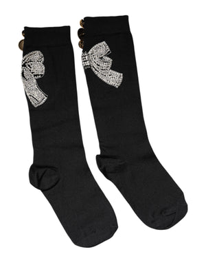 Dolce & Gabbana Black Knit Floral Crystal Embellishment Socks
