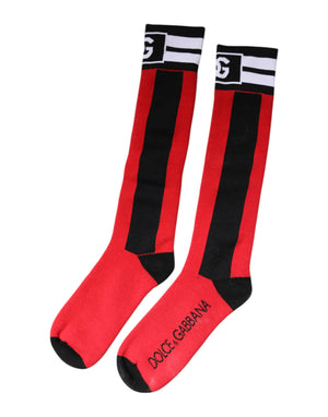Dolce & Gabbana Red Cotton Stretch Printed Socks