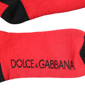 Dolce & Gabbana Red Cotton Stretch Printed Socks
