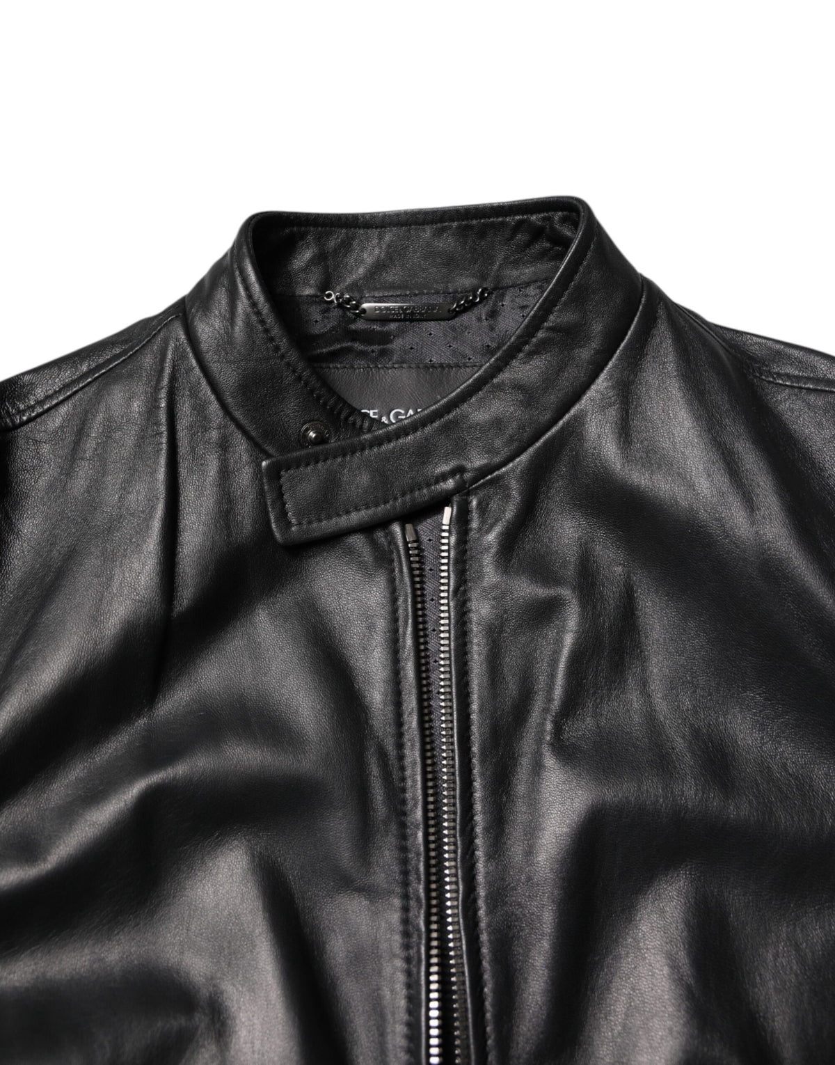 Dolce & Gabbana Black Sheep Leather Biker Full Zip Jacket