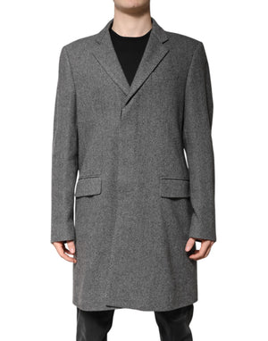 Dolce & Gabbana Gray Wool Single Breasted Trench Coat Jacket