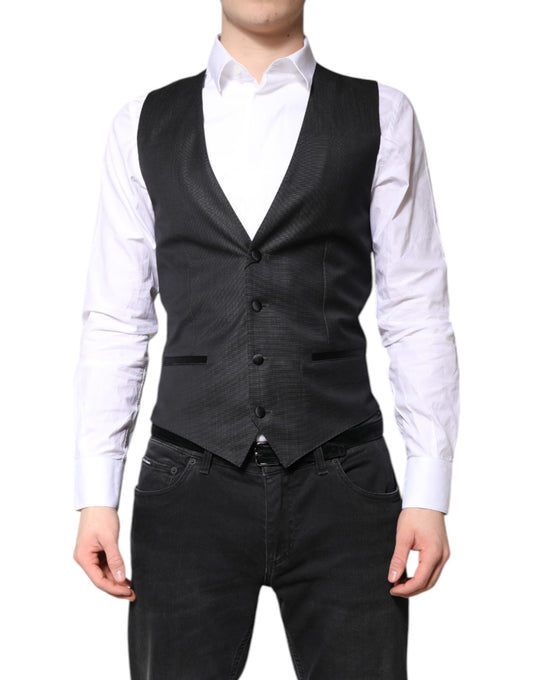 Dolce & Gabbana Black Wool Waistcoat Dress Formal Vest