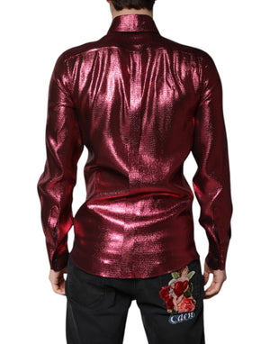 Dolce & Gabbana Metallic Red Cotton GOLD Dress Formal Shirt