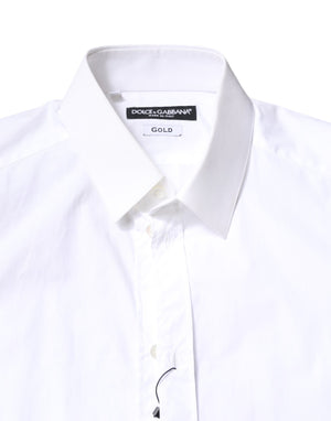 Dolce & Gabbana White Cotton GOLD Dress Formal Collared Shirt