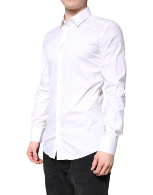 Dolce & Gabbana White Cotton GOLD Dress Formal Collared Shirt