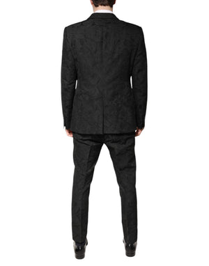 Dolce & Gabbana Black Polyester Floral Jacquard 2 Piece Suit