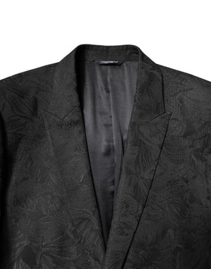 Dolce & Gabbana Black Polyester Floral Jacquard 2 Piece Suit