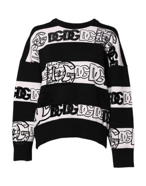 Dolce & Gabbana Black White Logo Print Wool Pullover Sweater