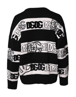 Dolce & Gabbana Black White Logo Print Wool Pullover Sweater