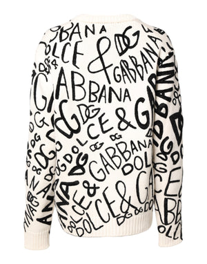 Dolce & Gabbana White Black Logo Print Women Pullover Sweater