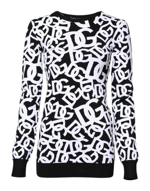 Dolce & Gabbana Black White Logo Print Women Pullover Sweater