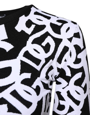 Dolce & Gabbana Black White Logo Print Women Pullover Sweater