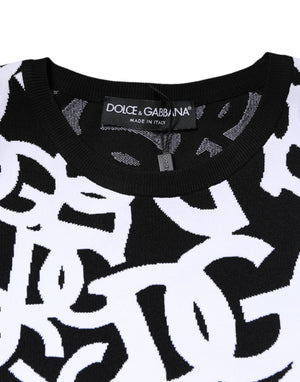 Dolce & Gabbana Black White Logo Print Women Pullover Sweater