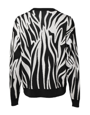 Dolce & Gabbana Black White Print Women Pullover Sweater