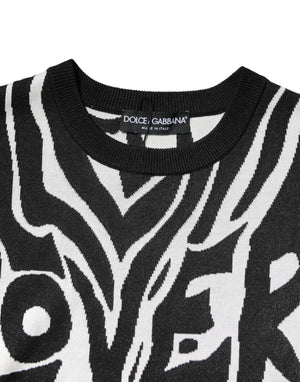 Dolce & Gabbana Black White Print Women Pullover Sweater