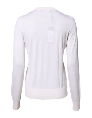 Dolce & Gabbana White Cashmere Crew Neck Top Cardigan Sweater