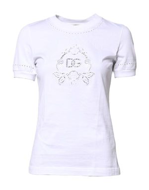 Dolce & Gabbana White Cotton Floral Logo Crew Neck T-shirt