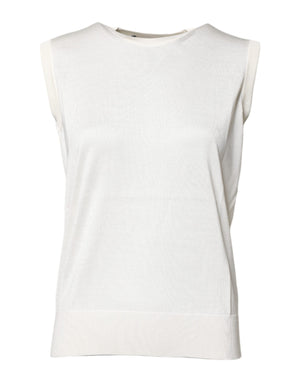 Dolce & Gabbana White Silk Round Neck Sleeveless Tank Top