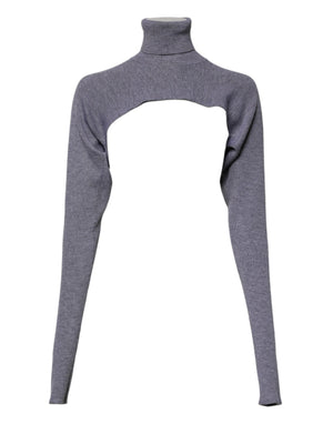 Dolce & Gabbana Gray Wool Knit Turtleneck Cropped Top Sweater