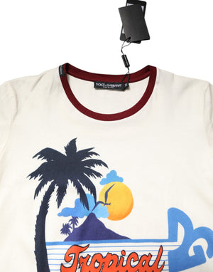 Dolce & Gabbana White Cotton Print Short Sleeves Top T-shirt