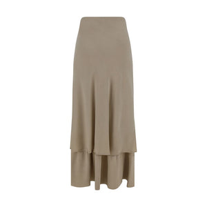Quira Beige Silk Long Skirt