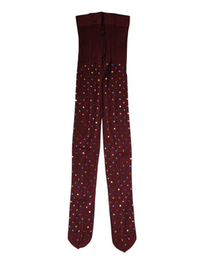 Dolce & Gabbana Maroon Nylon Crystal Embellished Pantyhose Tights