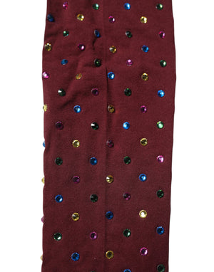 Dolce & Gabbana Maroon Nylon Crystal Embellished Pantyhose Tights