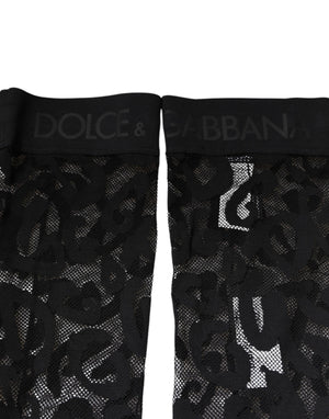 Dolce & Gabbana Black Floral Lace Cotton Stretch Stockings Socks