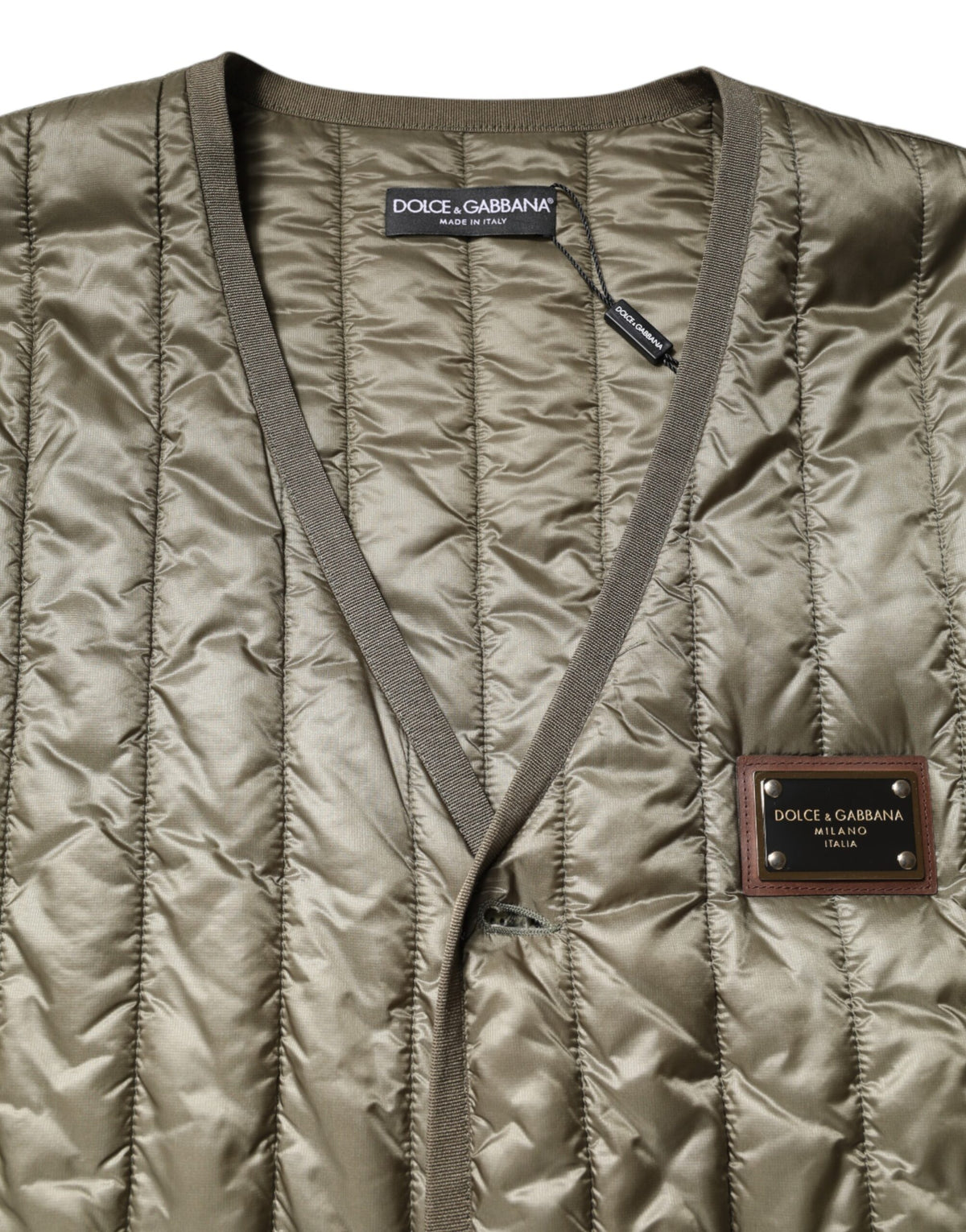 Dolce & Gabbana Brown Logo Plaque Quilted Vest Jacket