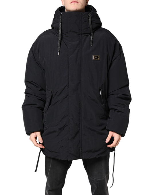 Dolce & Gabbana Black Nylon Full Zip Hooded Parka Jacket