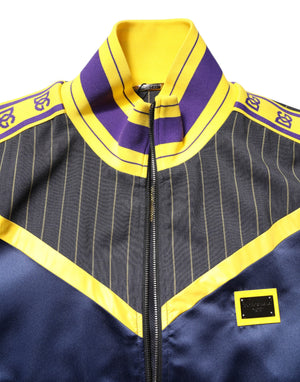 Dolce & Gabbana Black Striped Logo Full Zip Bomber Jacket