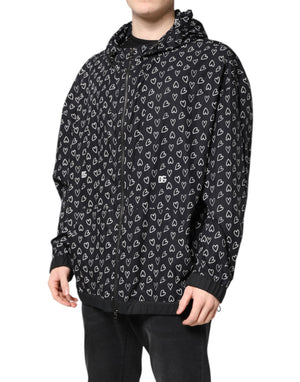 Dolce & Gabbana Black Heart Print Hooded Windbreaker Jacket