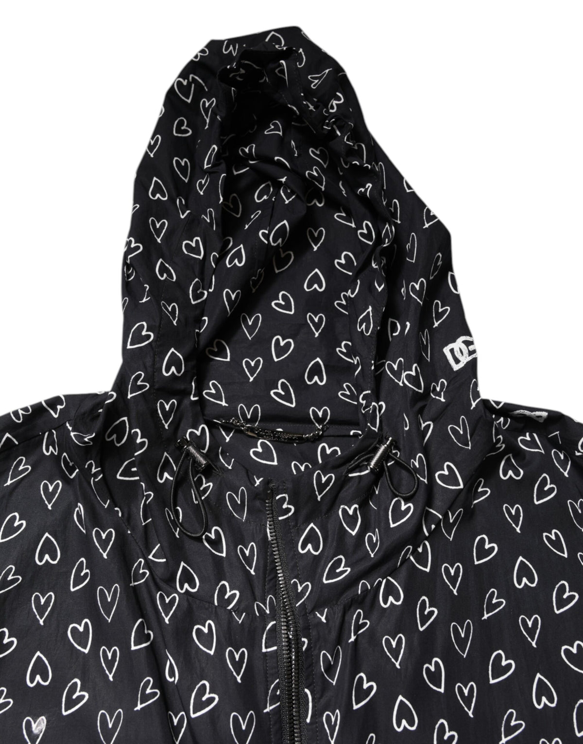 Dolce & Gabbana Black Heart Print Hooded Windbreaker Jacket
