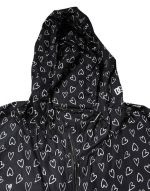 Dolce & Gabbana Black Heart Print Hooded Windbreaker Jacket