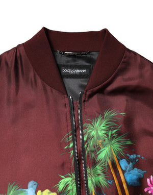 Dolce & Gabbana Maroon Floral Print Full Zip Bomber Jacket