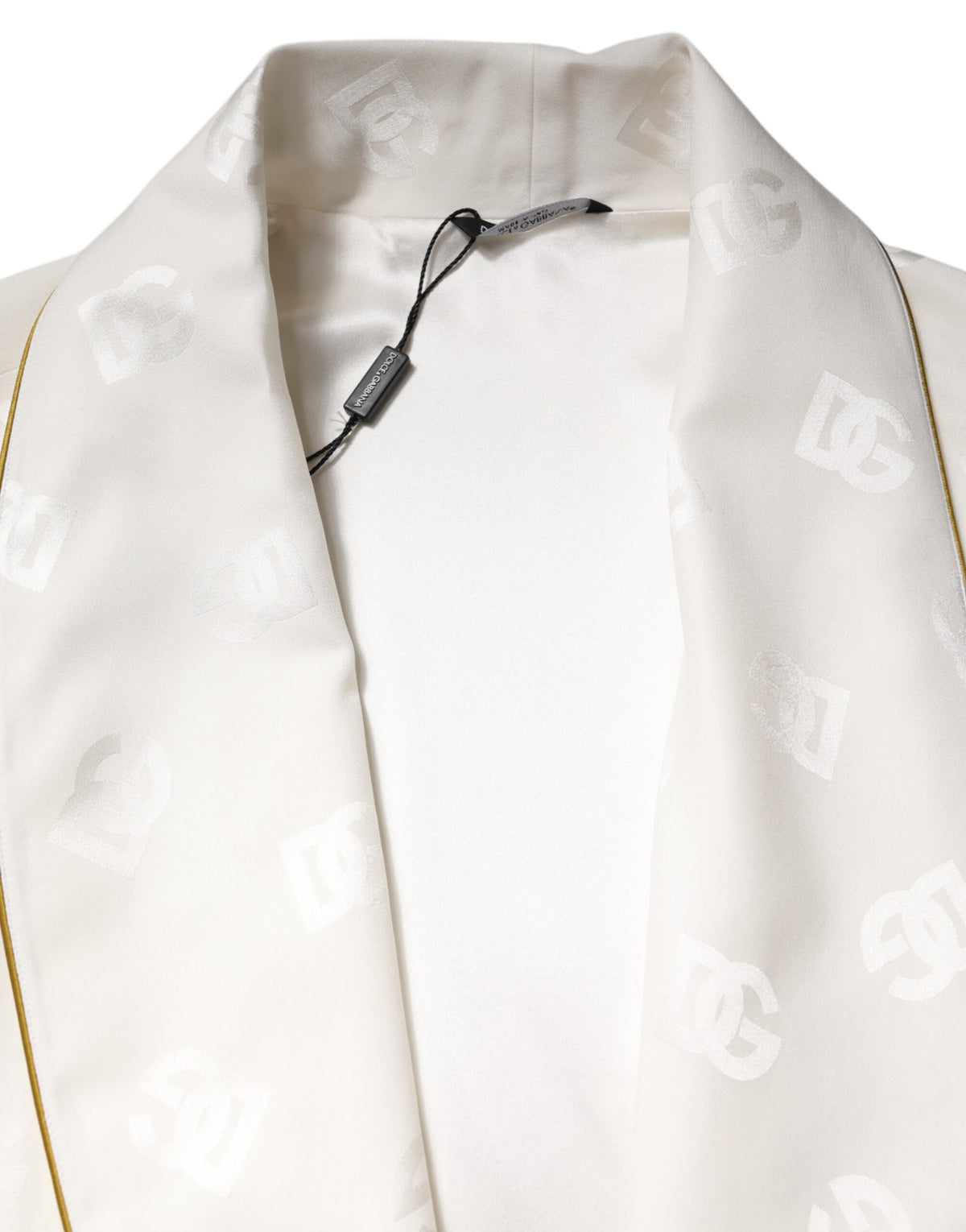 Dolce & Gabbana Ivory Silk Logo Men Wrap Robe Coat Jacket