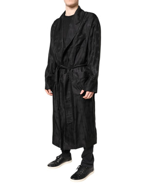 Dolce & Gabbana Black Silk DG Logo Men Wrap Robe Coat Jacket