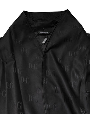 Dolce & Gabbana Black Silk DG Logo Men Wrap Robe Coat Jacket