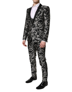Dolce & Gabbana Black Gray MARTINI Jacquard Men 3 Piece Suit