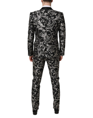 Dolce & Gabbana Black Gray MARTINI Jacquard Men 3 Piece Suit