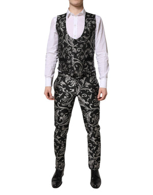 Dolce & Gabbana Black Gray MARTINI Jacquard Men 3 Piece Suit