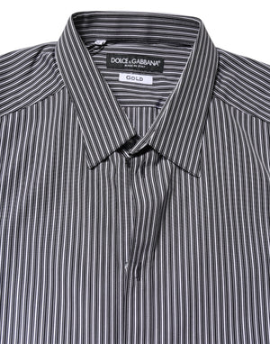 Dolce & Gabbana Black White Striped GOLD Formal Dress Shirt