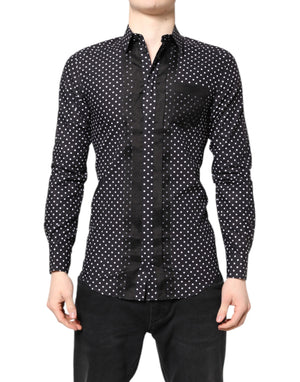 Dolce & Gabbana Black Polka Dot Long Sleeves Gold Formal Shirt