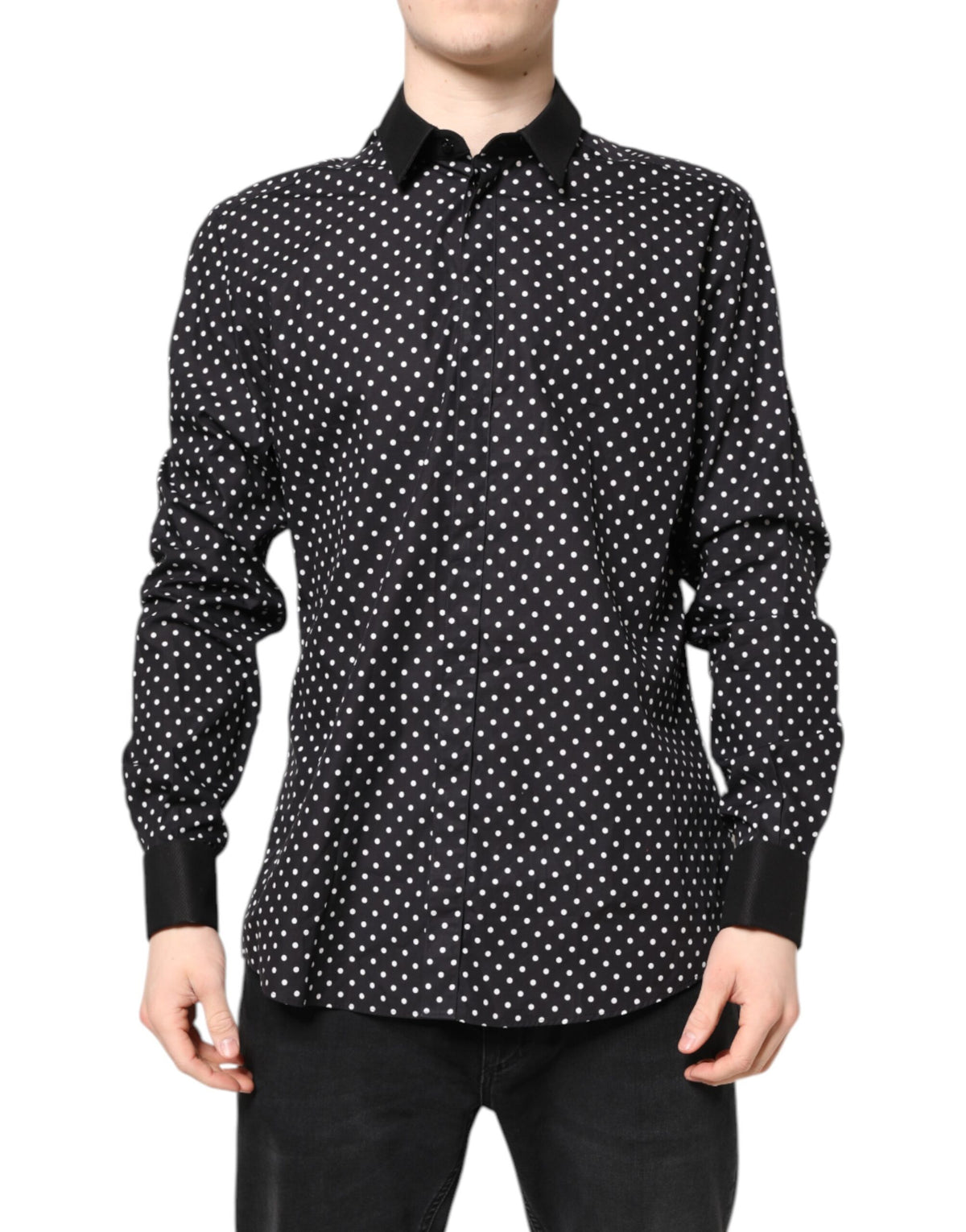 Dolce & Gabbana Black Polka Dot Cotton Formal Dress Shirt