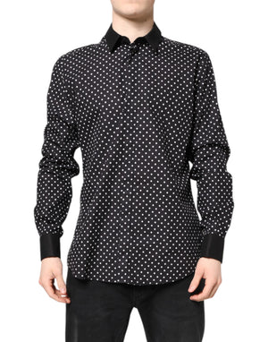 Dolce & Gabbana Black Polka Dot Cotton Formal Dress Shirt