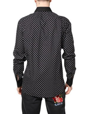 Dolce & Gabbana Black Polka Dot Cotton Formal Dress Shirt