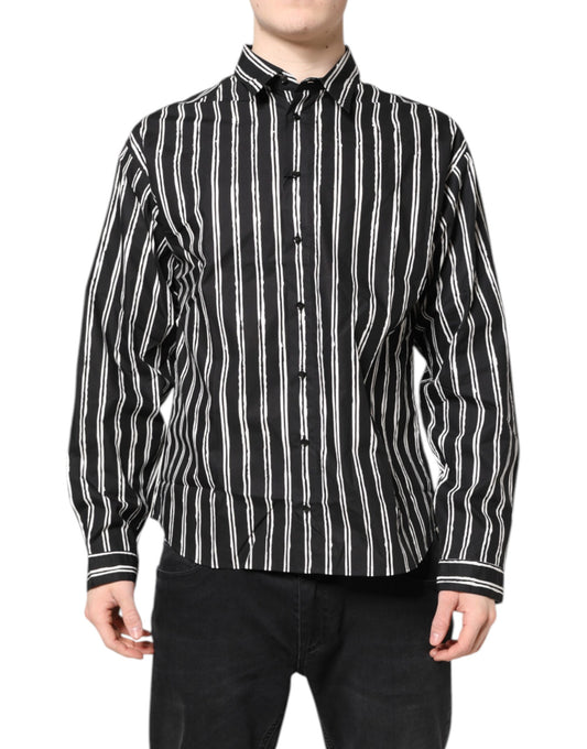 Dolce & Gabbana Black White Striped Cotton Dress Shirt
