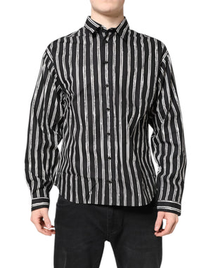 Dolce & Gabbana Black White Striped Cotton Dress Shirt
